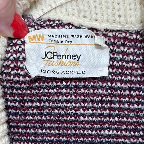 JCPENNEY Womens 70s Chunky Knit Shawl Collar Cardigan Sweater Sz M Cabin Cozy - Picture 8 of 10